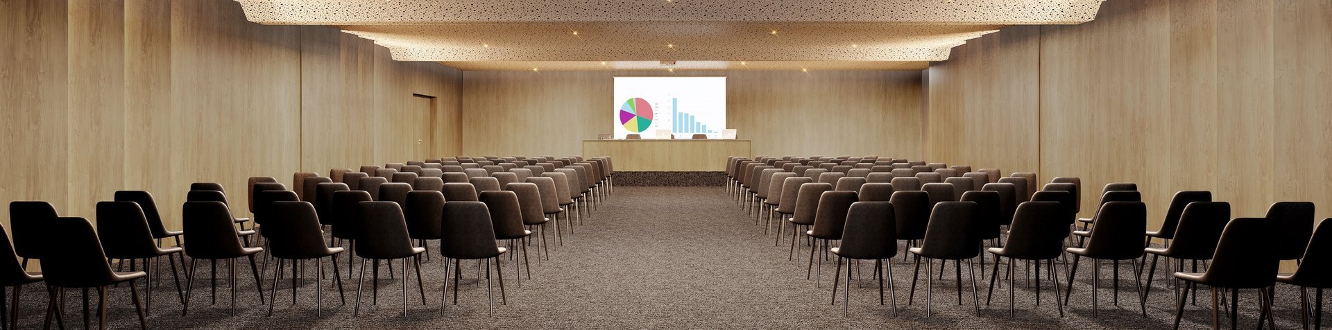 Espaço multiuso preparado para palestras e seminários