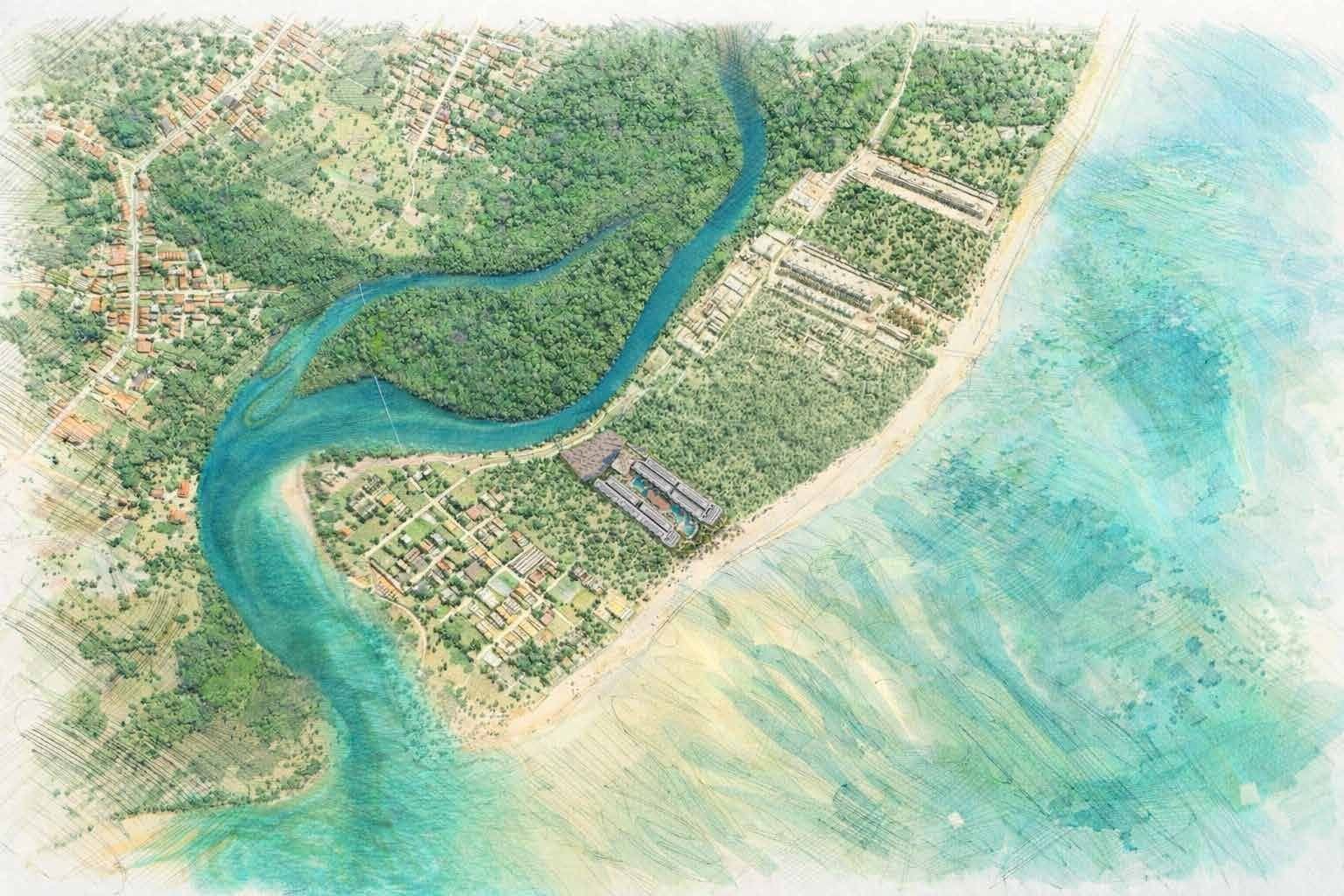 Vista aérea da foz do Rio Tatuamunha e das piscinas naturais