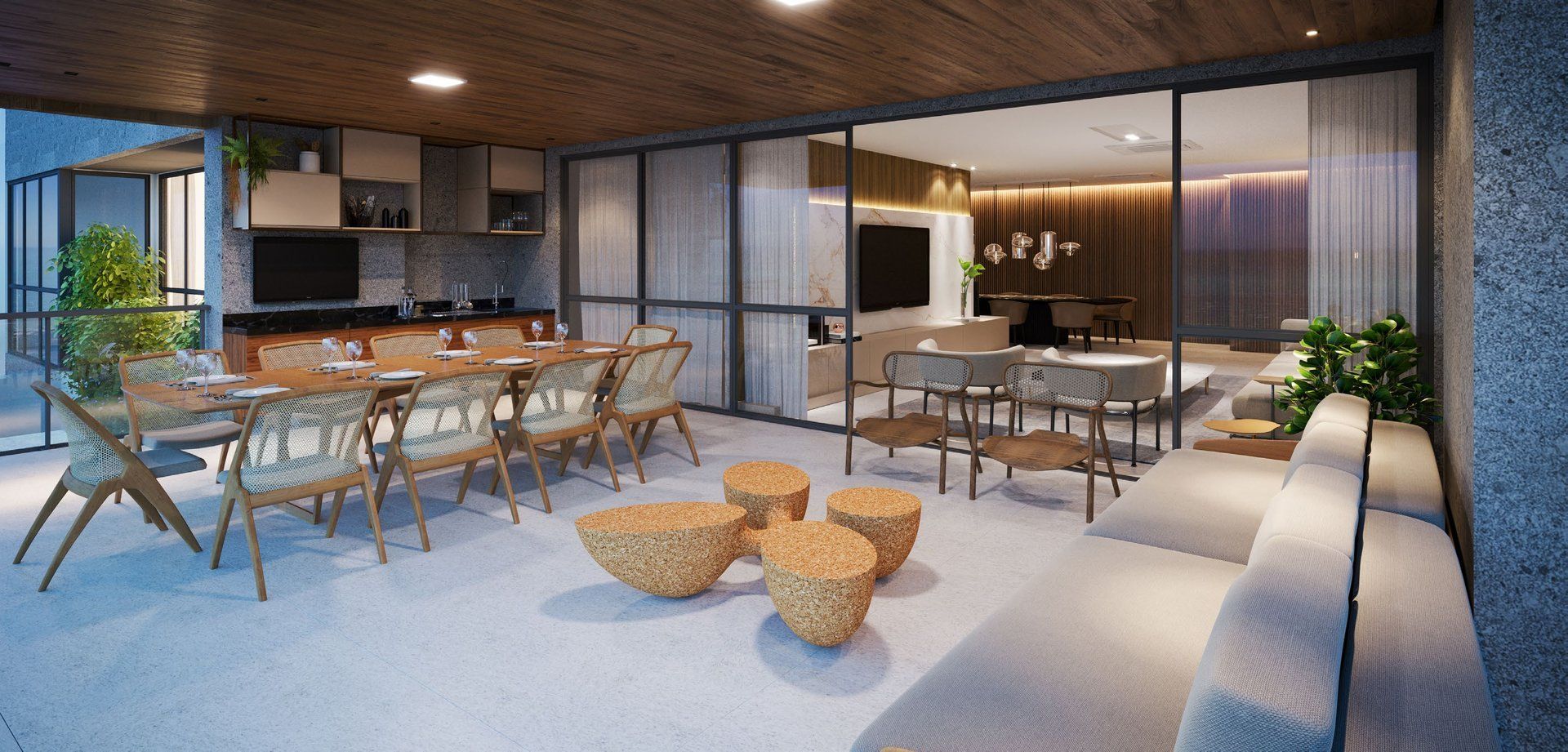 Varanda gourmet integrada do apartamento tipo