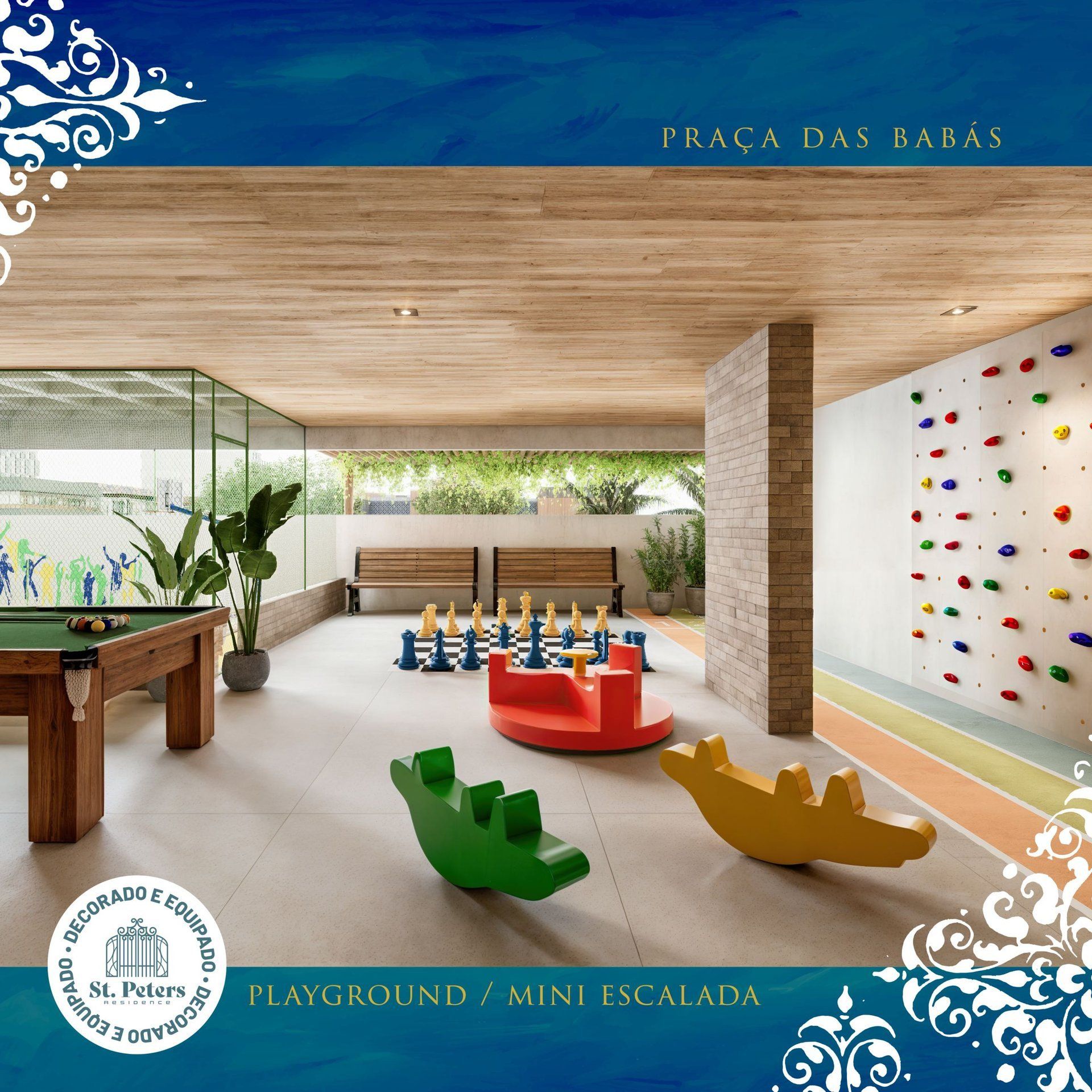 Praça das babás com playground e mini escalada