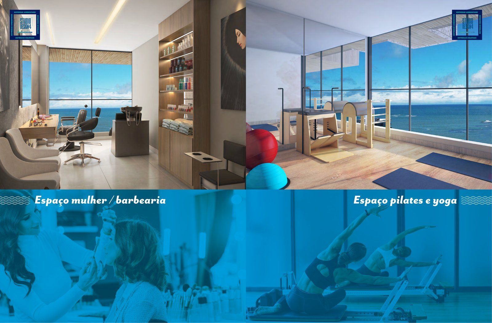 Espaço mulher / barbearia e espaço pilates e yoga