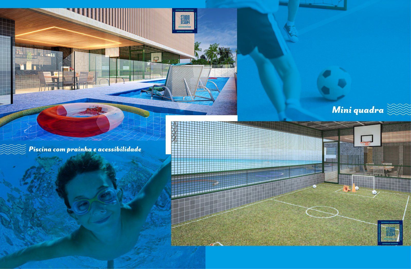 Piscina com prainha e acessibilidade e mini quadra