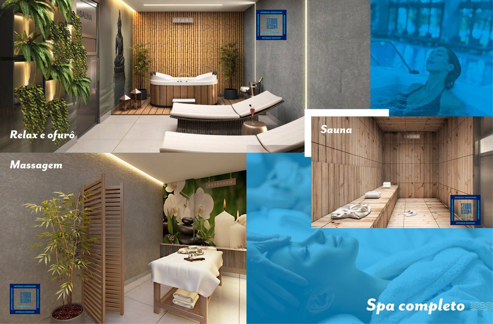 Spa completo com massagem, relax, ofurô e sauna