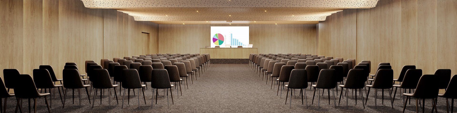 Espaço multiuso preparado para palestras e seminários