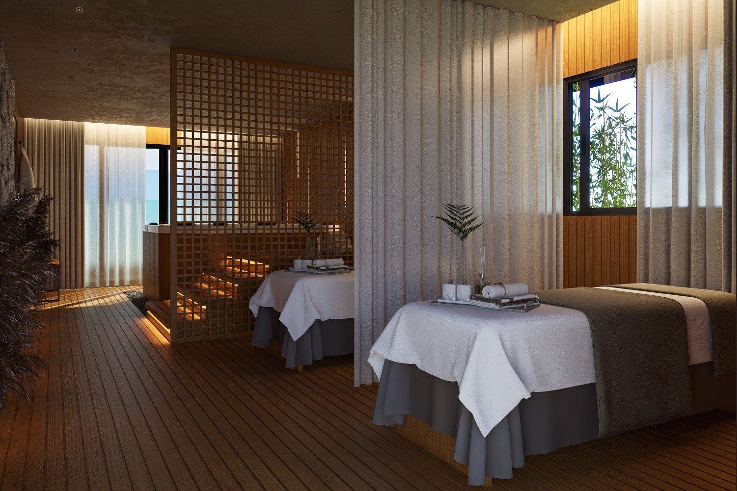 Spa com salas de massagem.