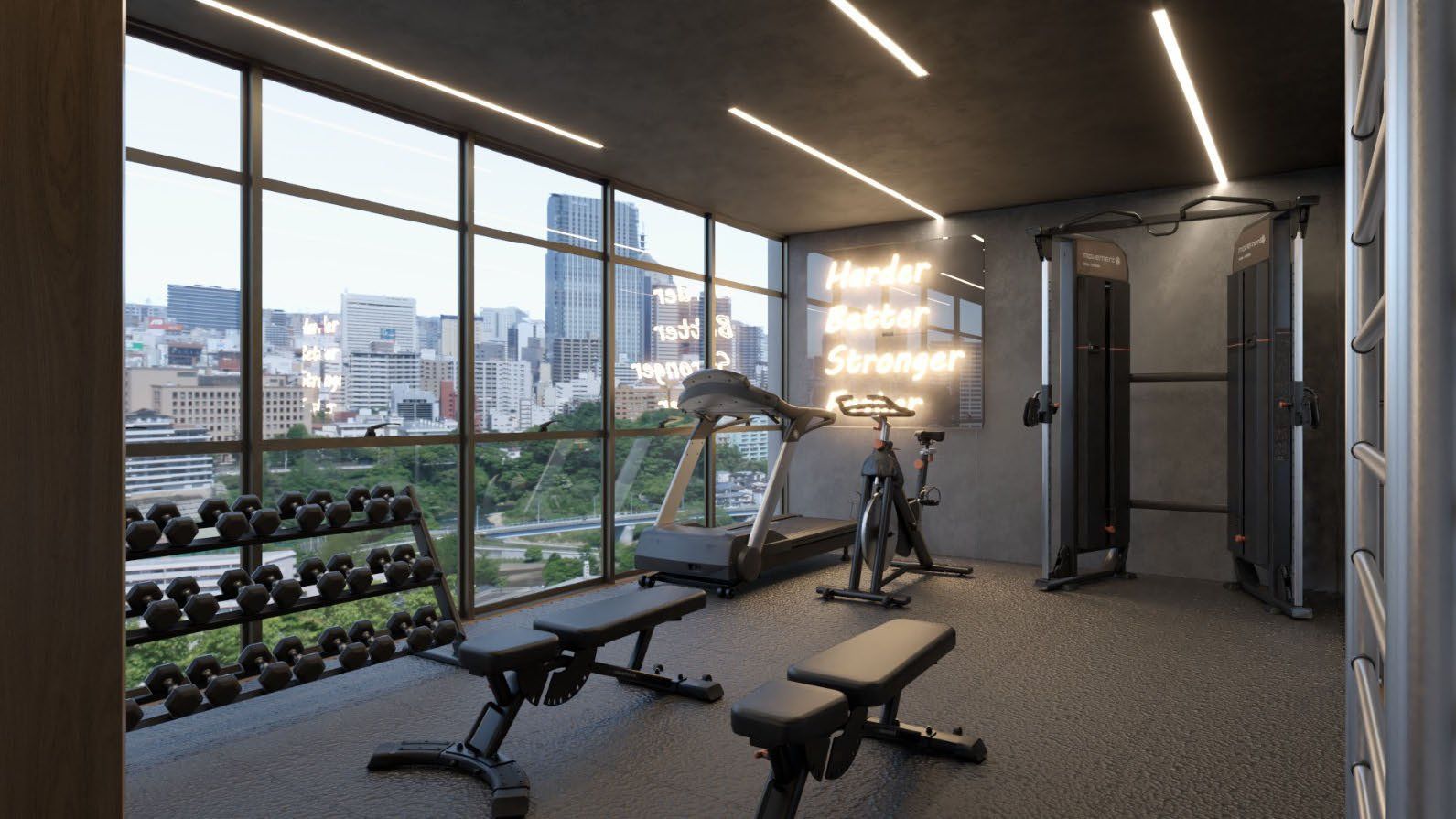 Academia com vista para a cidade.