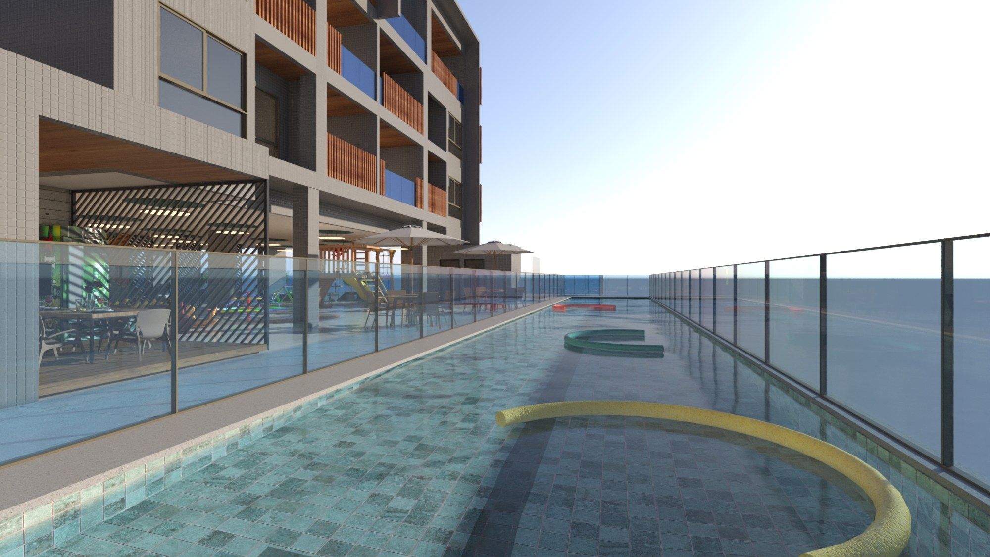 Piscina com raia para natação.