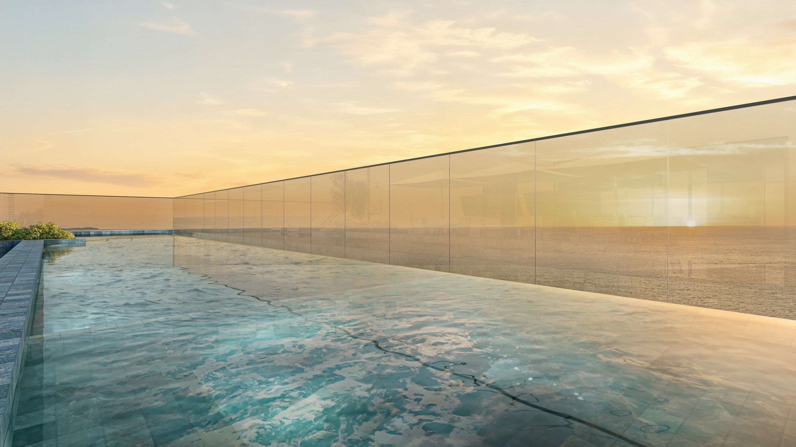 Área de hidromassagem no rooftop ao entardecer