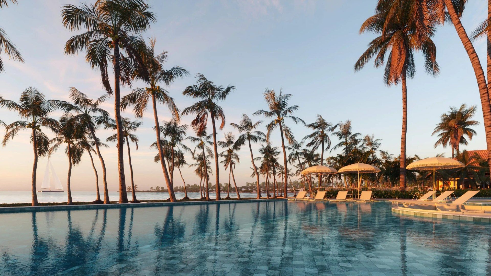 Piscina com coqueiros