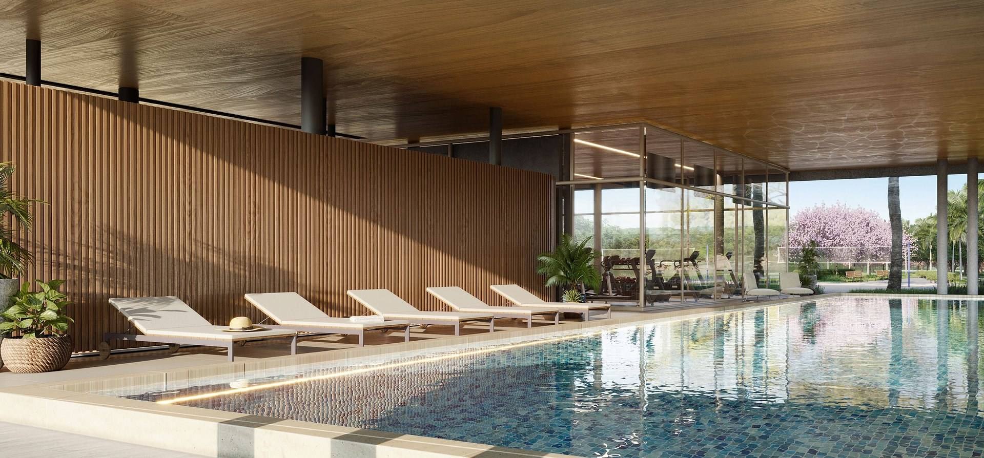 Piscina aquecida com raia de 20m