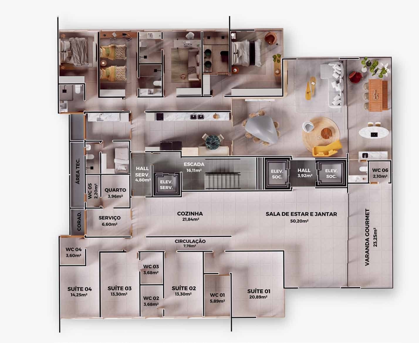 Planta Torre Veleiro (218,58 m²)
