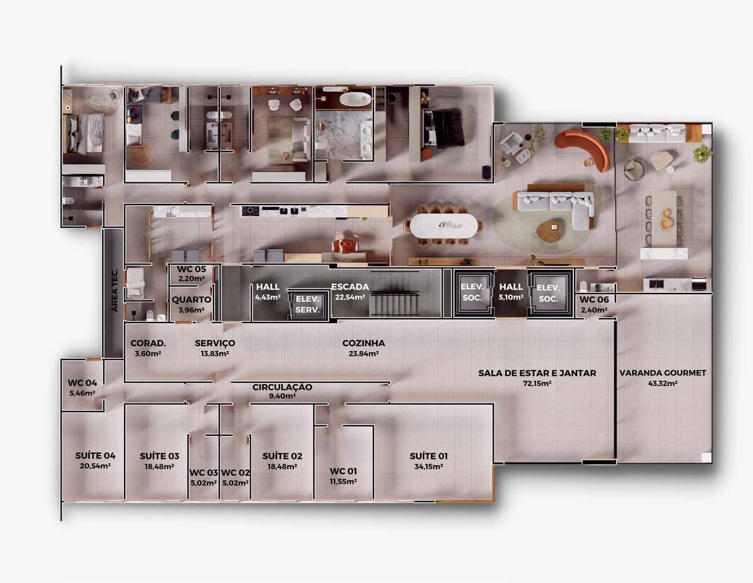 Planta Torre Escuna Tipo (321,16 m²)