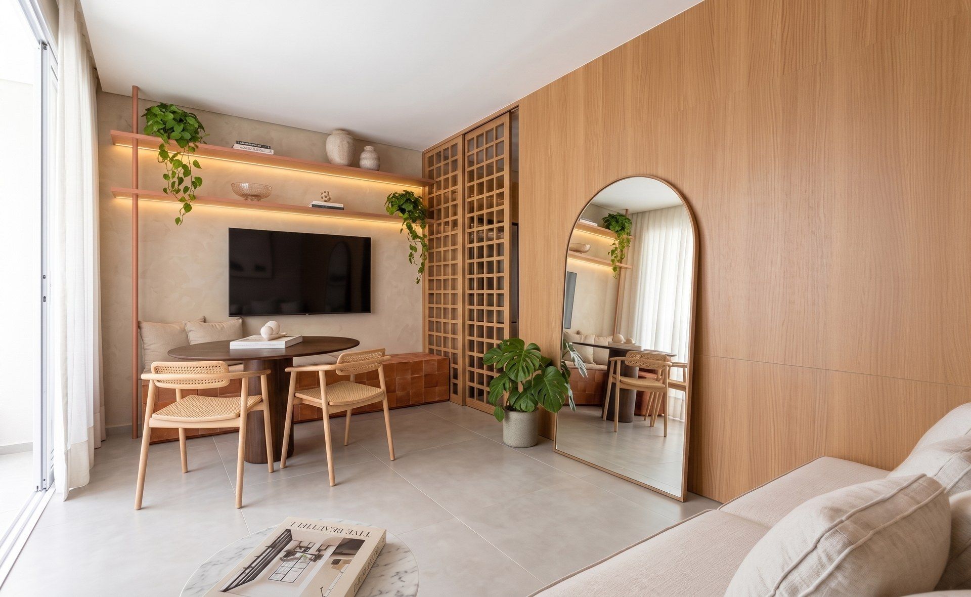 Quarto e sala térreo, ambientado