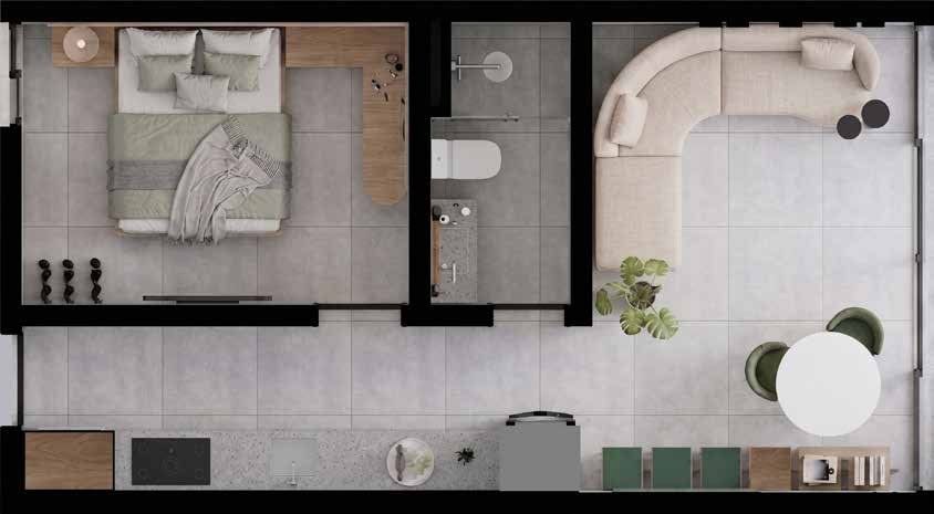 Planta do quarto e sala superior: 40 m² cobertos