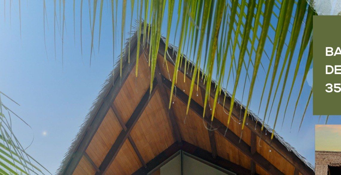 Cobertura em madeira do bangalô, na casa modelo (foto de outubro de 2025)