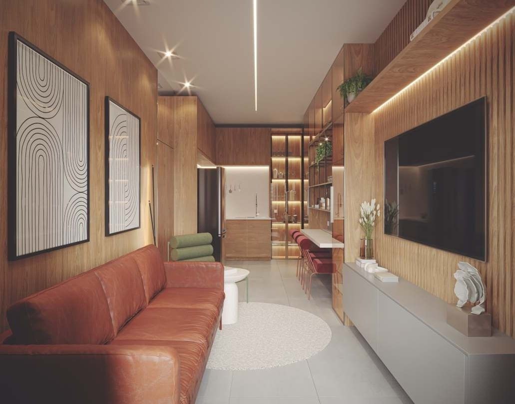 Sala de estar do Way 2 Quartos, 46,78 m² (perspectiva ilustrada)