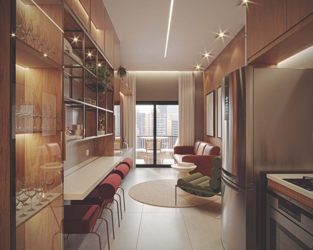 Cozinha com apoio do Way 2 Quartos, 46,78 m² (perspectiva ilustrada)