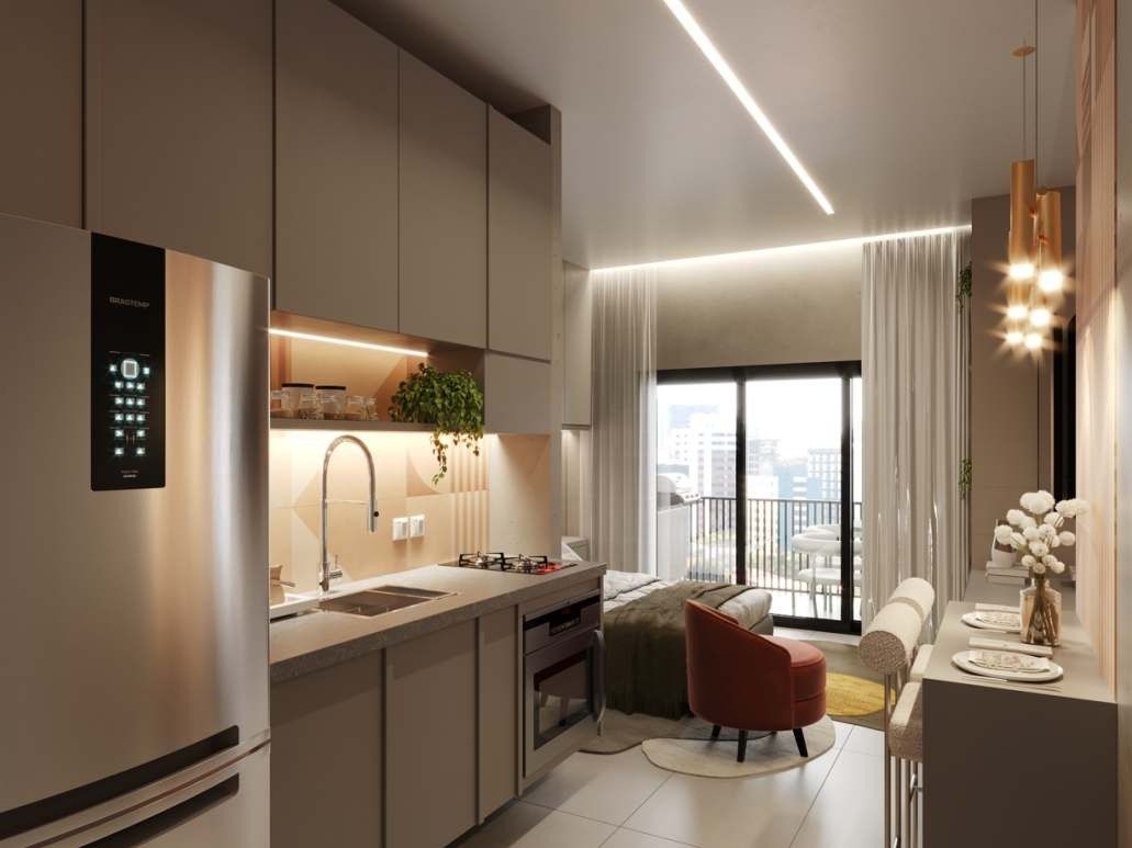 Cozinha com apoio do Way Studio (perspectiva ilustrada)