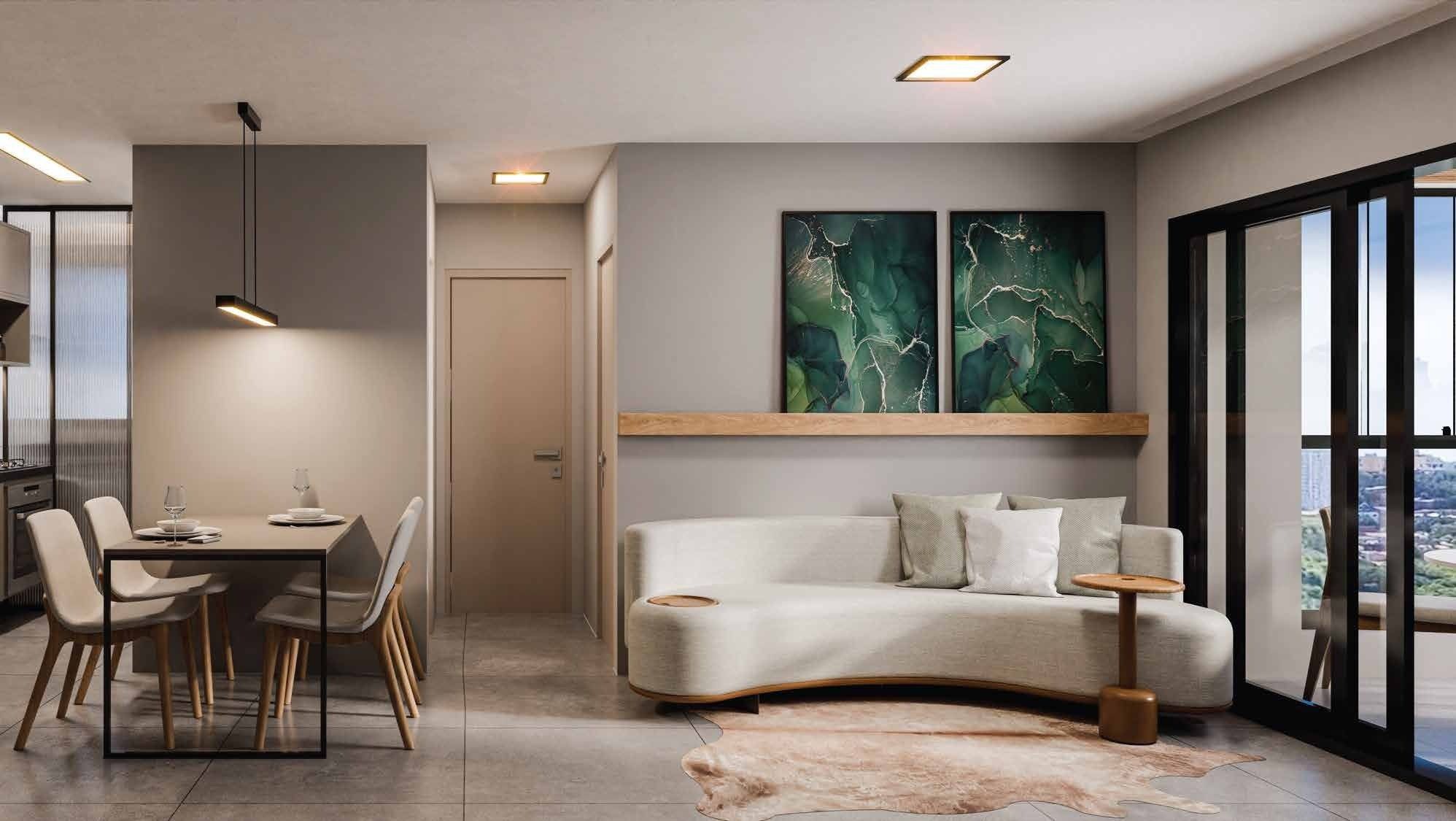 Ambientação do apartamento de 2 quartos (perspectiva ilustrada)