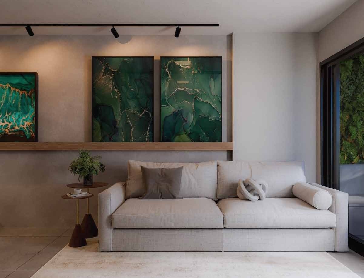 Ambientação do quarto e sala (perspectiva ilustrada)