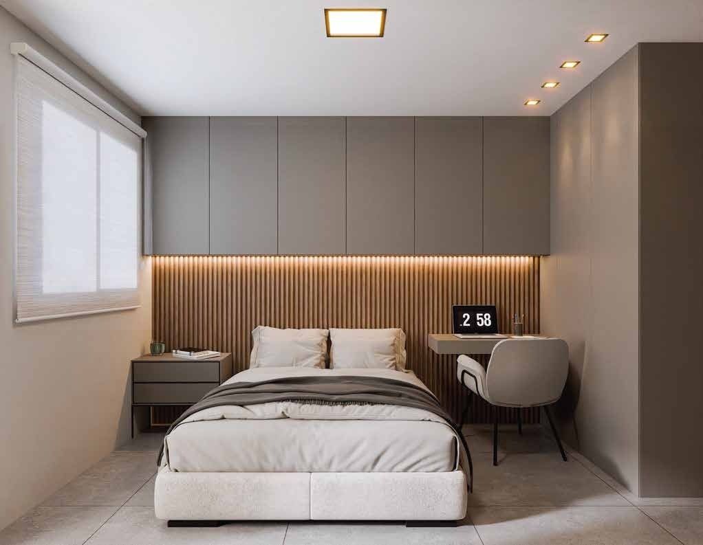 Ambientação do quarto e sala (perspectiva ilustrada)