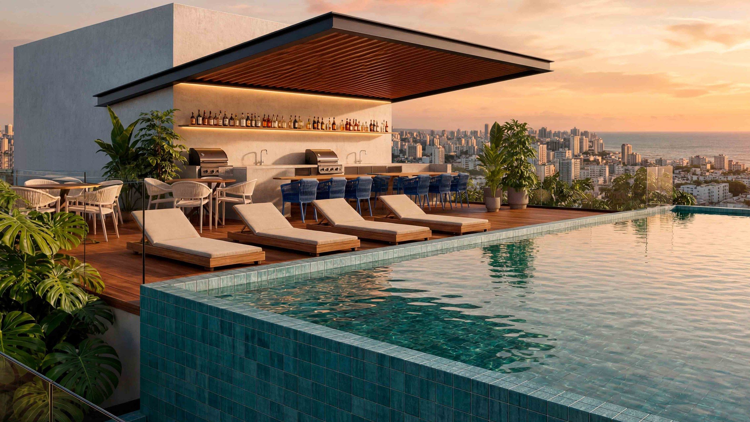 Piscina de borda infinita na cobertura