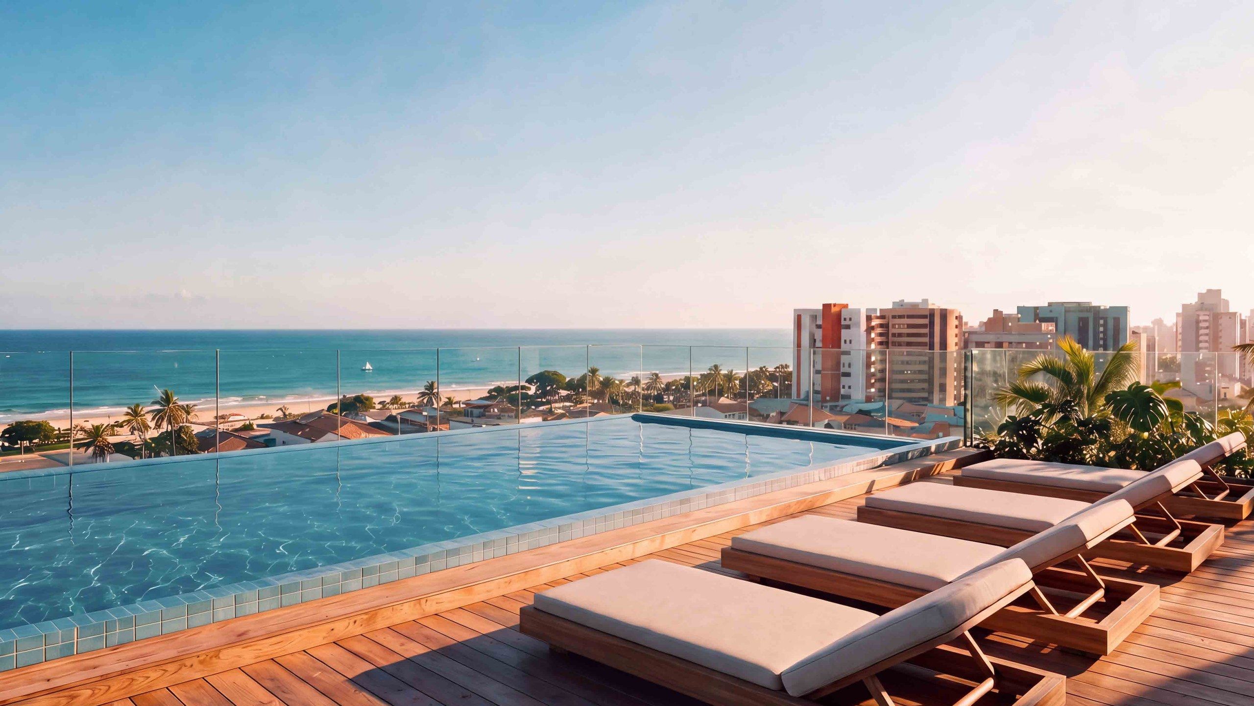 Piscina da cobertura, de frente para o mar