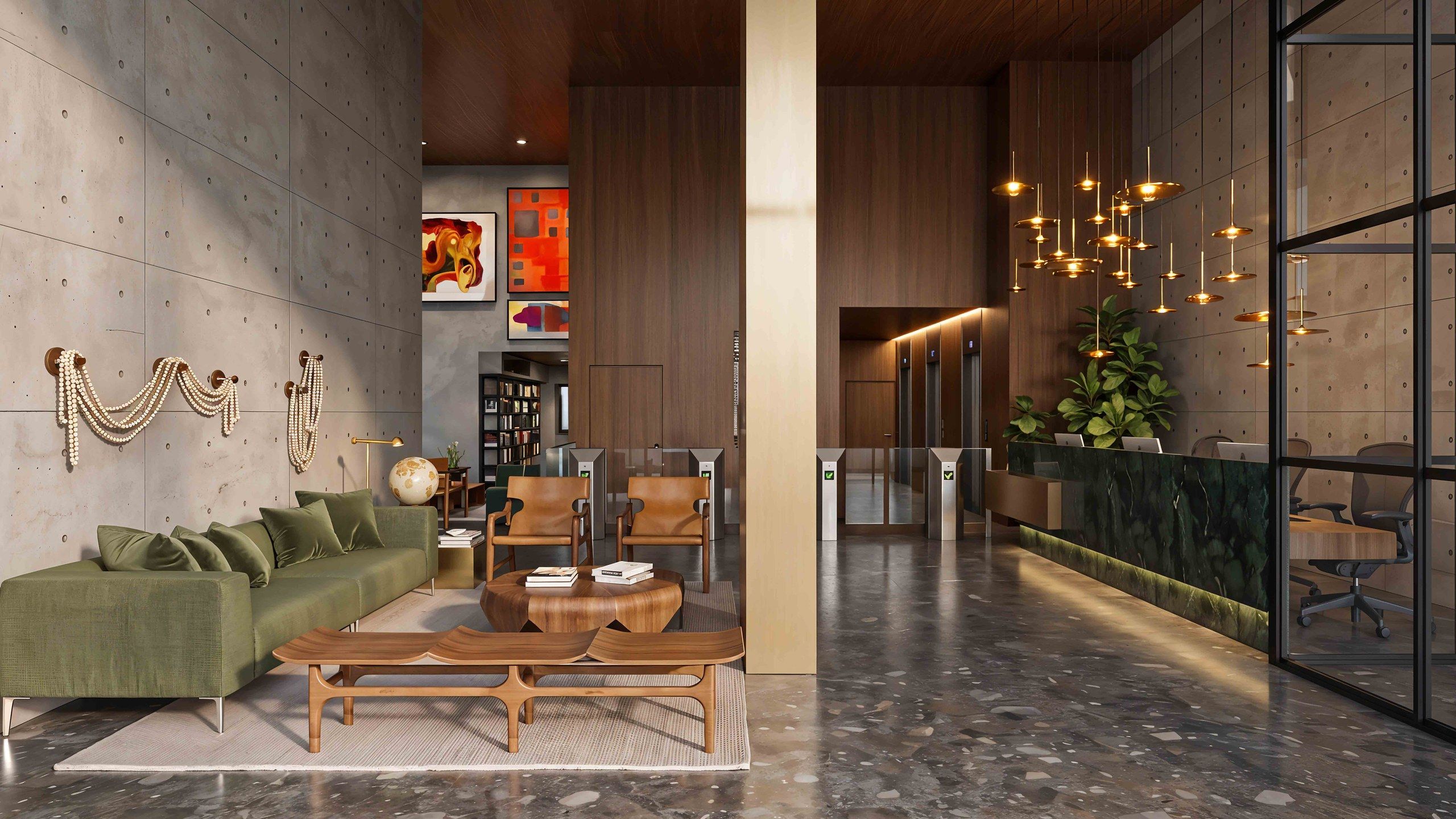 Lounge e recepção, no térreo